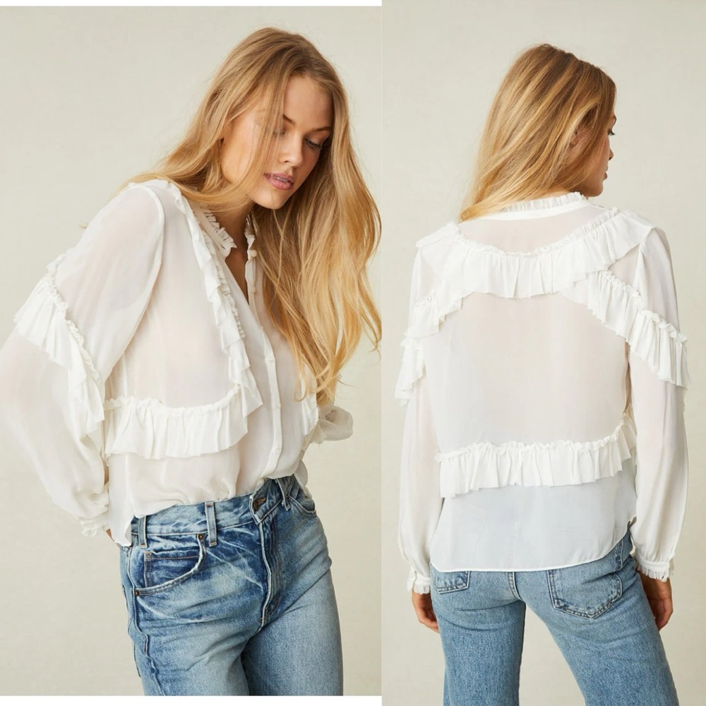 LoveShackFancy Jelena Silk Blouse in Antique White XS $395